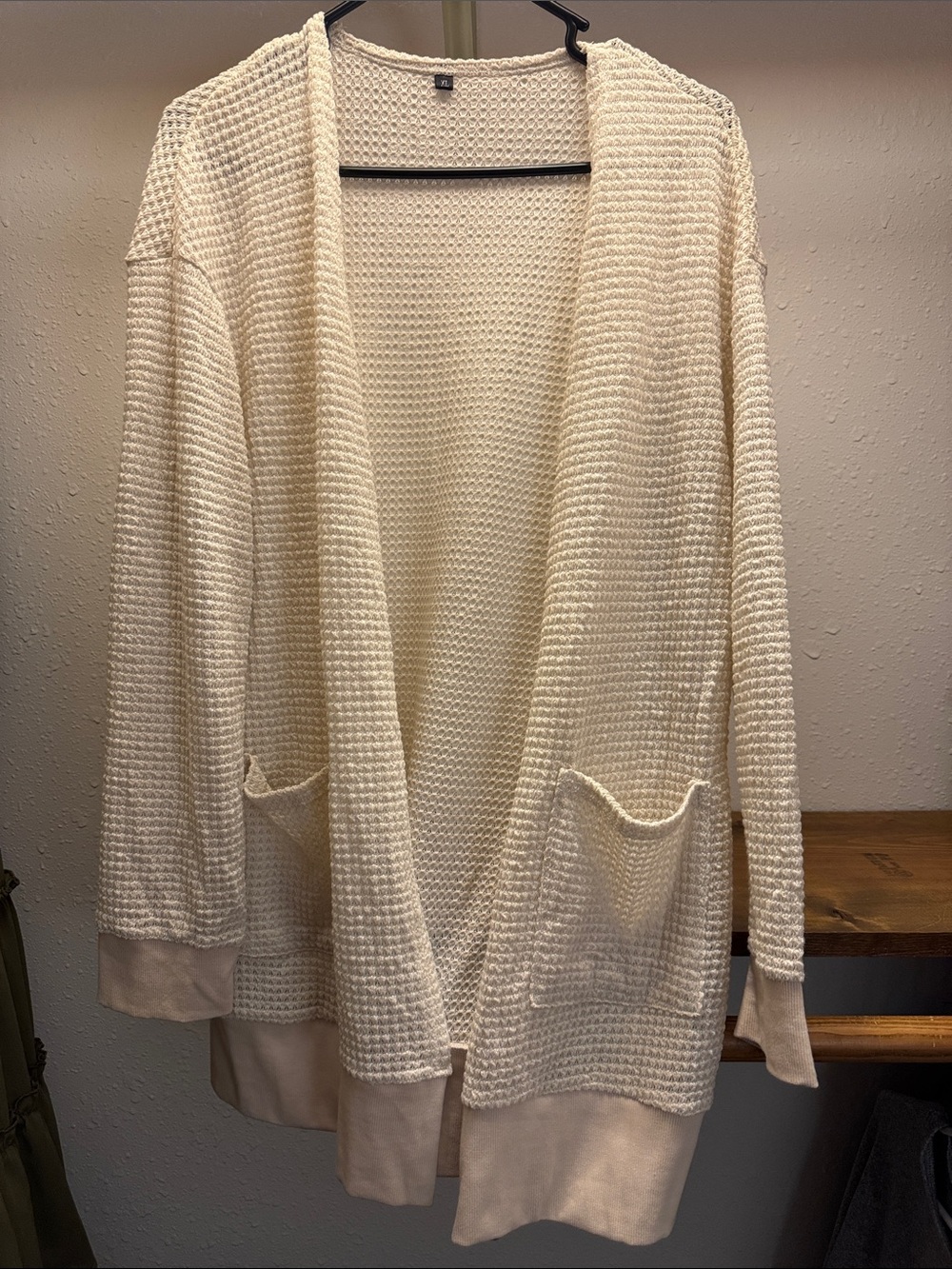 Women's Cream Waffle Knit Open-Front Cardigan